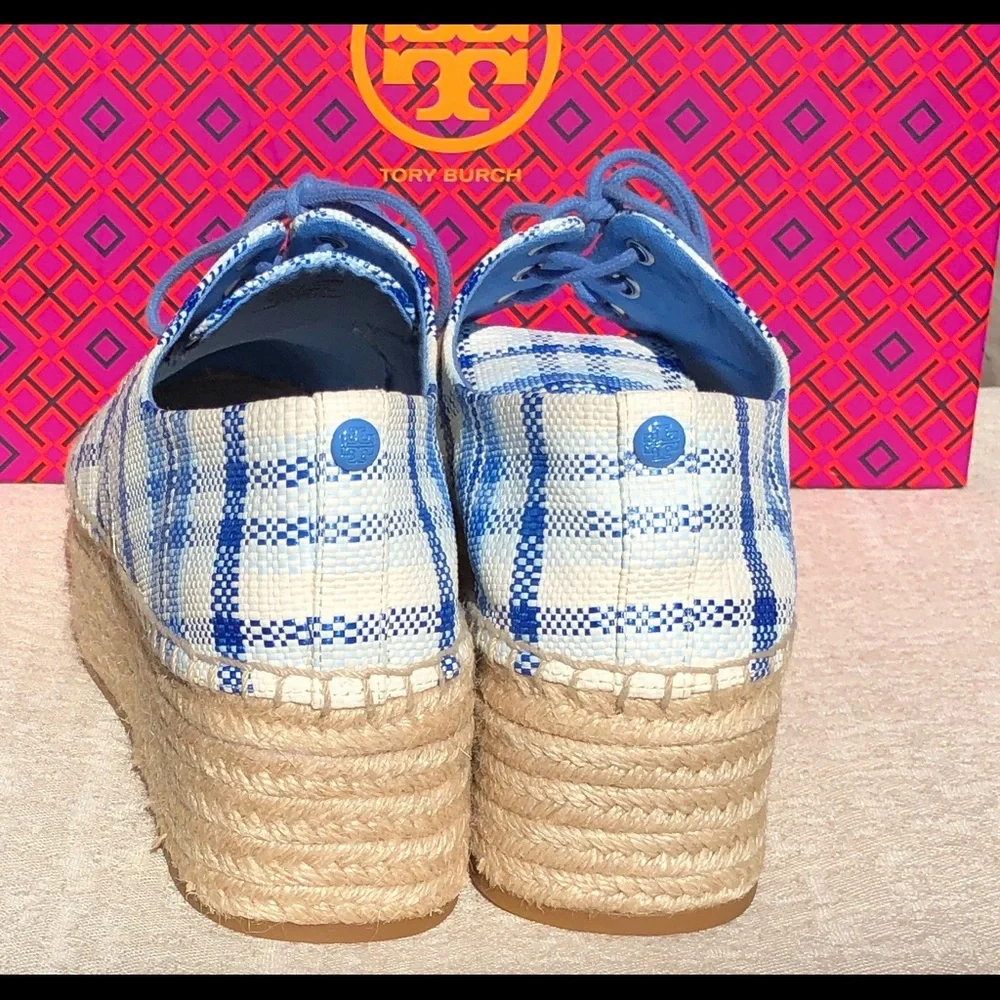 TORY BURCH Florence plaid platform espadrilles shoes size 9,5